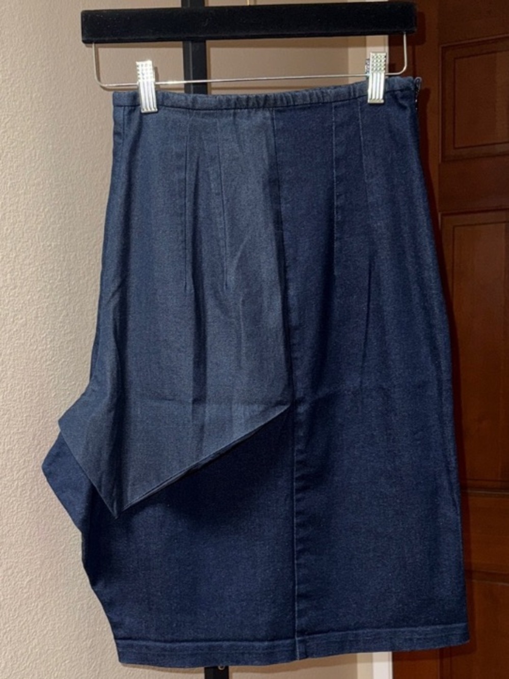 Asymmetrical Dark Blue Denim Skirt - Designer